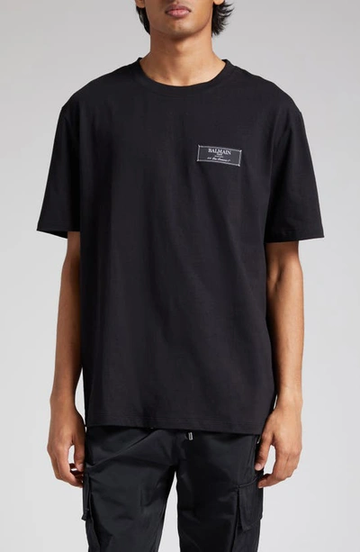 Shop Balmain Pierre  Label Cotton T-shirt In 0pa Black