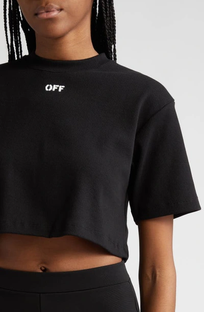 Shop Off-white Stamp Stretch Cotton Rib Crop T-shirt In Black White