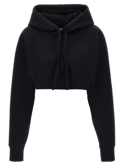 Shop Mm6 Maison Margiela Cropped Hoodie Sweatshirt Black