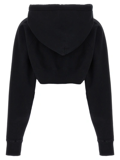 Shop Mm6 Maison Margiela Cropped Hoodie Sweatshirt Black