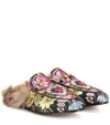 GUCCI Princetown fur-lined jacquard slippers