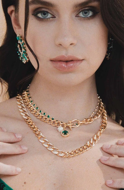 Ettika Cubic Zirconia Bezel Necklace In Green
