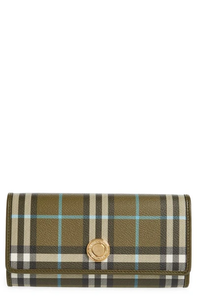 Shop Burberry Halton Vintage Check & Leather Continental Wallet In Olive Green