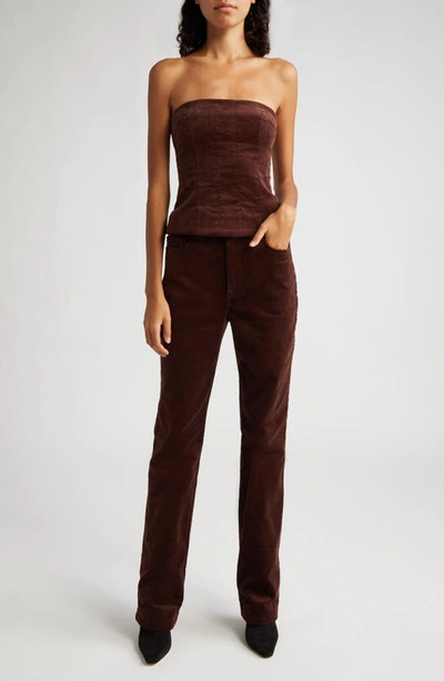 Staud Woodgrain Strapless Cotton Blend Top In Chocolate | ModeSens