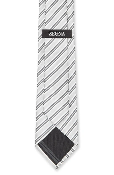 Shop Zegna Ties Evening Regimental Silk & Cotton Tie In Silver