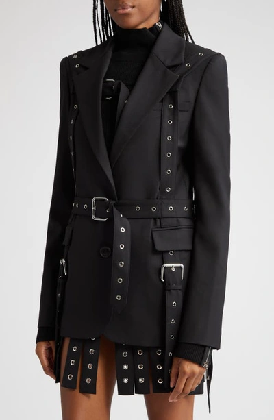 Shop Monse Grommet Detail Stretch Wool Jacket In Black