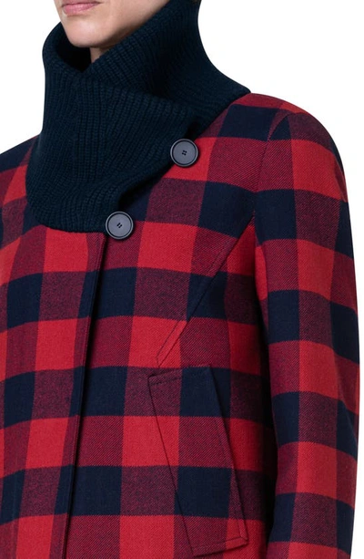 Shop Akris Punto Buffalo Check Wool & Cotton Jacket In 076 Crimson-navy