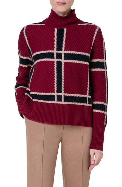 Shop Akris Punto Check Virgin Wool Blend Turtleneck Sweater In Malt-black-garnet