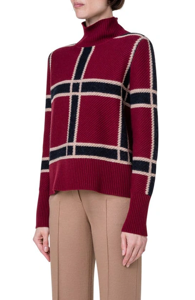 Shop Akris Punto Check Virgin Wool Blend Turtleneck Sweater In Malt-black-garnet