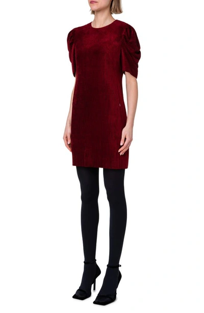 Akris Punto Corduroy Puff-sleeve Mini Dress In 069 Garnet