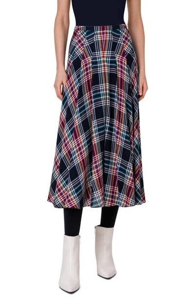 Shop Akris Punto British Check A-line Midi Skirt In Grey Multicolor