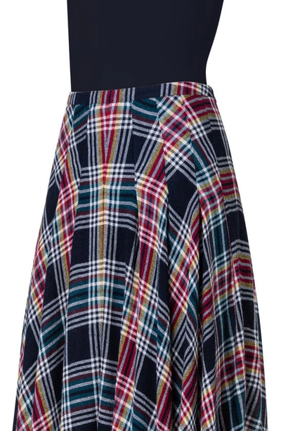 Shop Akris Punto British Check A-line Midi Skirt In Grey Multicolor
