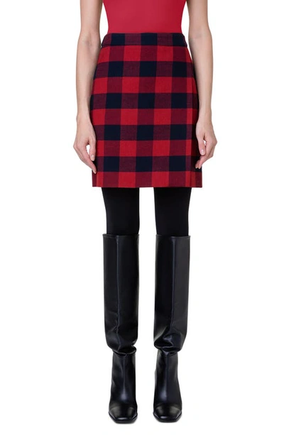 Shop Akris Punto Buffalo Plaid Wool & Cotton Wrap Skirt In 076 Crimson-navy