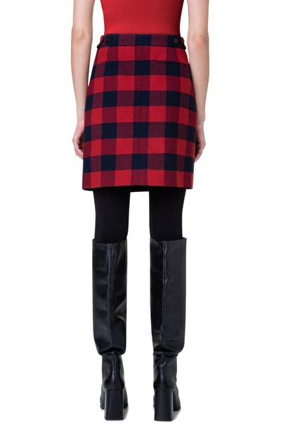 Shop Akris Punto Buffalo Plaid Wool & Cotton Wrap Skirt In 076 Crimson-navy