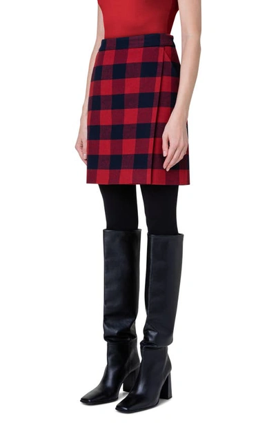 Shop Akris Punto Buffalo Plaid Wool & Cotton Wrap Skirt In 076 Crimson-navy