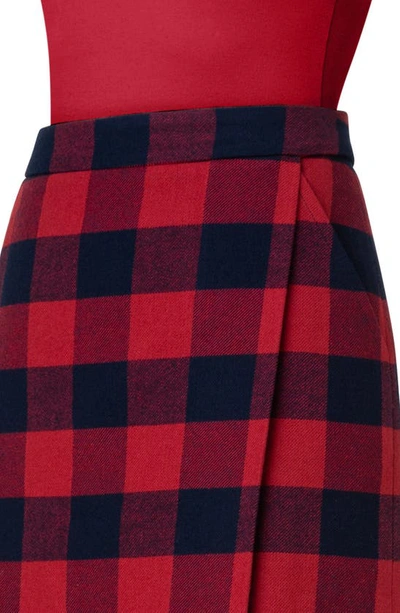 Shop Akris Punto Buffalo Plaid Wool & Cotton Wrap Skirt In 076 Crimson-navy