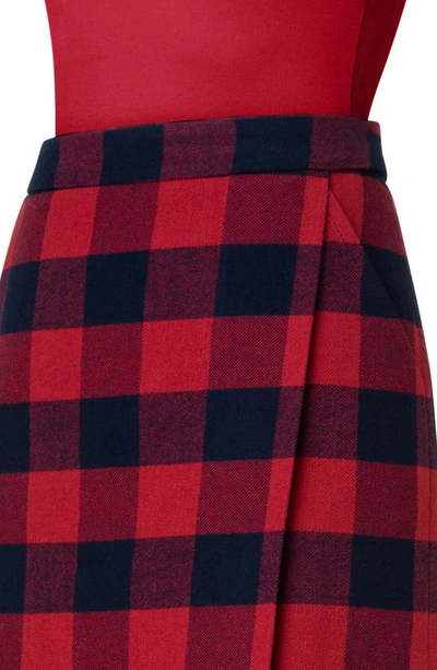Akris Punto Xl Gingham Wool-blend Tweed Wrap Skirt In 076 Crimson-navy