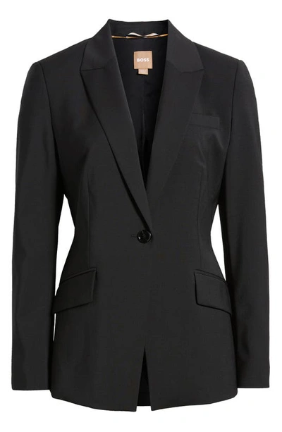 Shop Hugo Boss Boss Jabinalah One-button Virgin Wool Blazer In Black