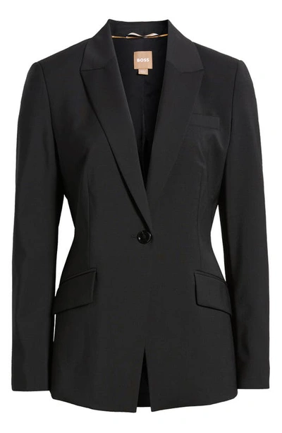 Hugo Boss Boss Jabinalah One-button Wool Blazer In Black