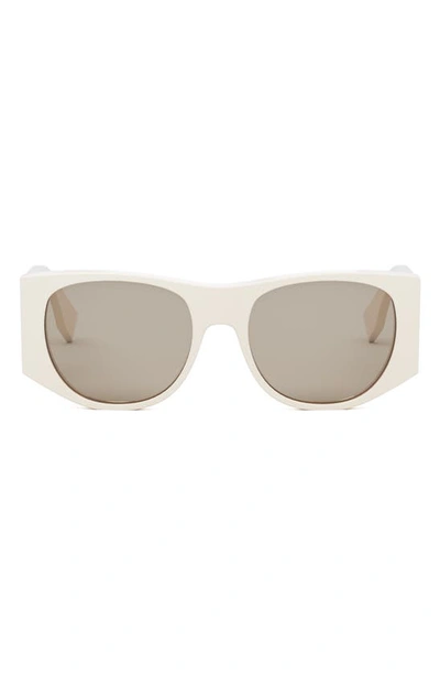 Shop Fendi The  Baguette 54mm Oval Sunglasses In Ivory / Brown