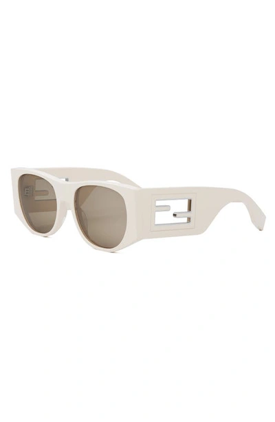 Shop Fendi The  Baguette 54mm Oval Sunglasses In Ivory / Brown