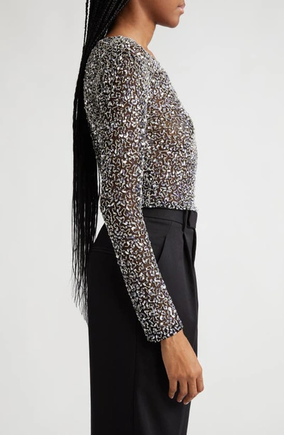 Shop Retroféte Torrey Sequin Top In Black/ Silver