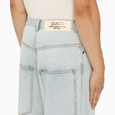 Shop Gucci Light Blue Wide Denim Jeans Men