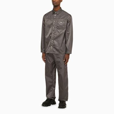 Shop Prada Iron-coloured Re-nylon Trousers Men In Gray