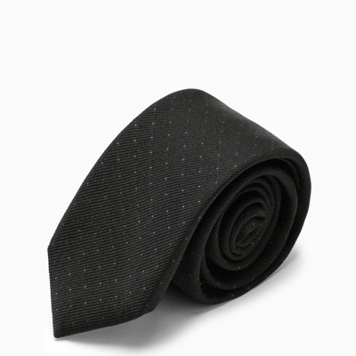 Shop Saint Laurent Black/grey Polka Dot Silk Tie Men