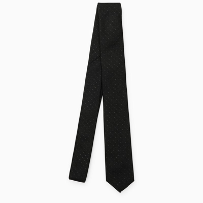 Shop Saint Laurent Black/grey Polka Dot Silk Tie Men