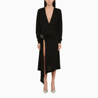 Shop Attico The  Black Asymmetrical Midi Dress Women