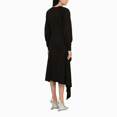 Shop Attico The  Black Asymmetrical Midi Dress Women