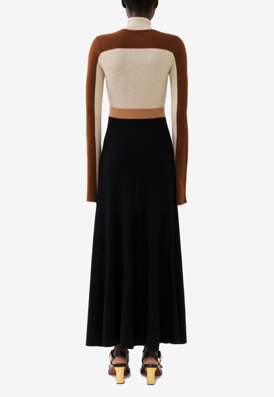 Chloé Flared Maxi Dress Multicolor Size M 100% Wool In Multicolor