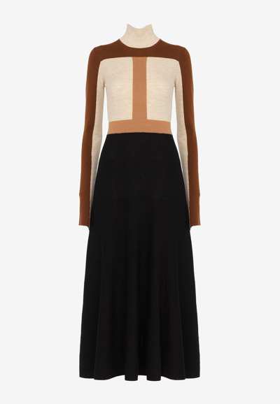 Chloé Flared Maxi Dress Multicolor Size M 100% Wool In Multicolor