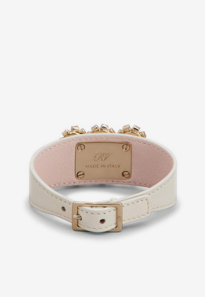 ROGER VIVIER FLORAL CRYSTAL BUCKLE BRACELET IN LEATHER 