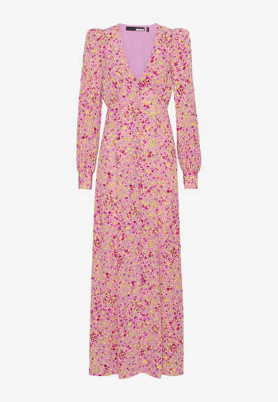 Shop Rotate Birger Christensen Floral Maxi Shirt Dress In Pink