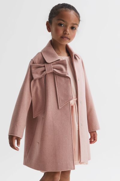 Shop Reiss Amelia - Pink Senior Wool Bow Detail Coat, Uk 11-12 Yrs
