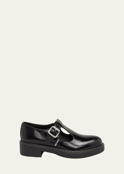 Shop Prada Mary Jane Buckle Loafers In Nero
