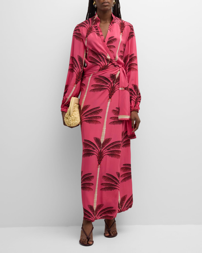 Shop Johanna Ortiz Untamed Tropics Printed Maxi Wrap Dress In Cuba Pinkwine