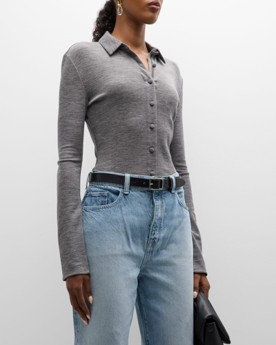 Shop Rag & Bone Harlow Slim Wool Button-front Shirt In Heather Grey