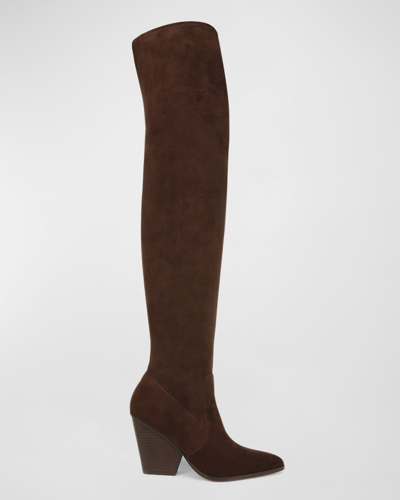 Shop Veronica Beard Lalita Suede Over-the-knee Boots In Cacao Brown