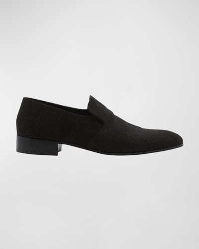 Shop Alexander Mcqueen Men's Glitter Leather Loafers In Black
