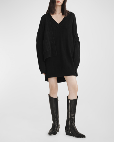 Shop Rag & Bone Durham V-neck Cashmere Mini Sweater Dress In Black
