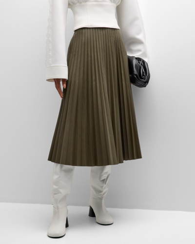 Shop Proenza Schouler White Label Pleated Faux-leather Midi Skirt In Wood