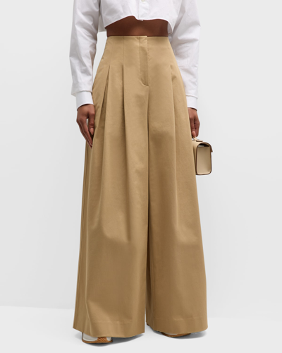 Shop Twp Drew High-rise Pleated Wide-leg Pants In Camel