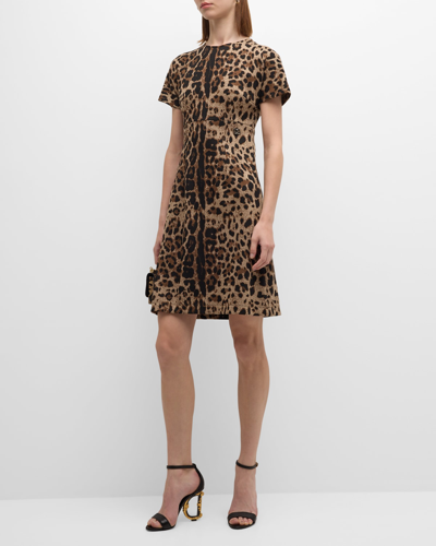 Shop Dolce & Gabbana Leopard-print Short-sleeve Empire-waist Dress In Print Leo