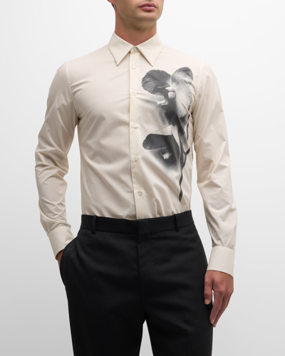 Shop Alexander Mcqueen Men's Orchid-print Sport Shirt In Cloudivory