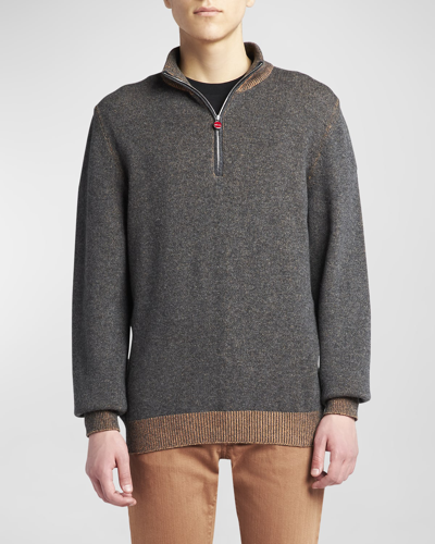 Shop Kiton Men's Cashmere Quarter-zip Sweater In Gray Multi