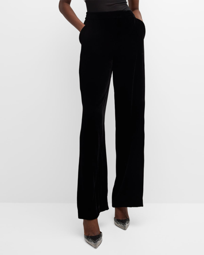 Shop Ungaro Bella High-rise Straight-leg Velvet Pants In Black
