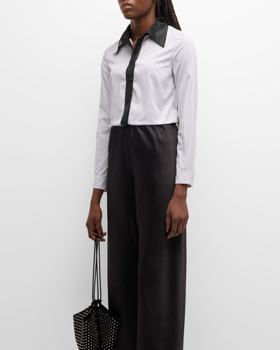 Shop Callas Milano Isolde Contrast-trim Striped Collared Shirt In Whitenavy Stripe
